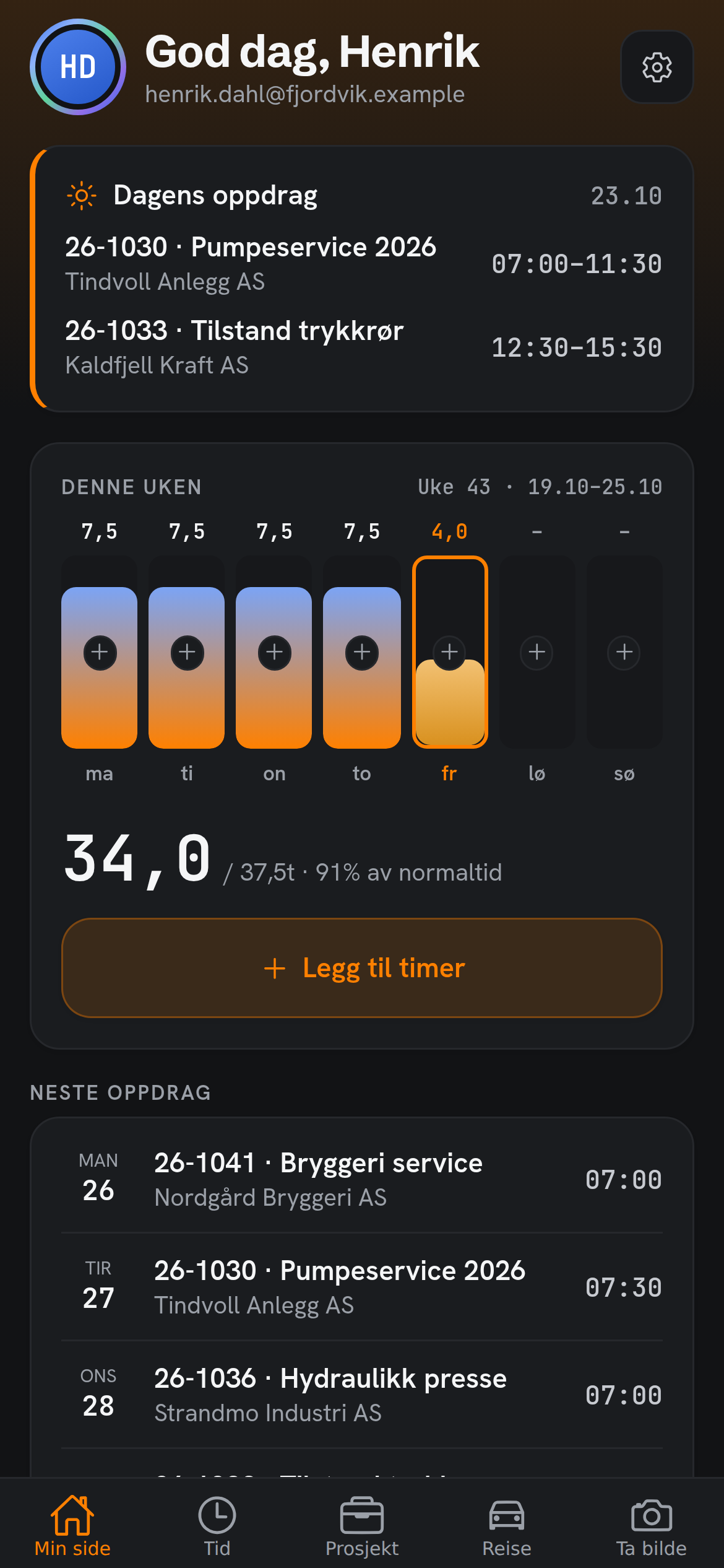 Forsiden av mobilappen